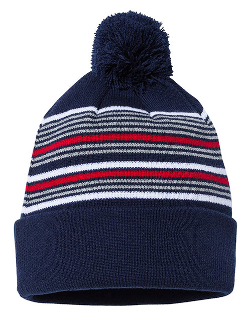 Sportsman SP60 12-Inch Striped Pom-Pom Knit Beanie at GotApparel