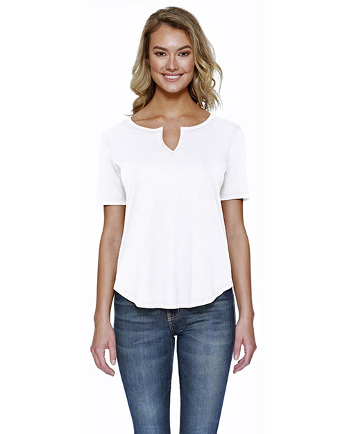 Startee Drop Ship ST1422 Women Ladies' 4.3 Oz., Cvc  Slit V-Neck T-Shirt at GotApparel