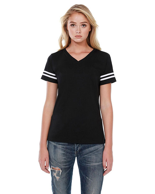 Startee Drop Ship ST1433 Women Ladies' 4.3 Oz., Cvc Striped Varsity T-Shirt at GotApparel