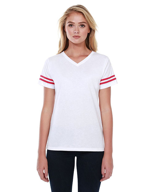 Startee Drop Ship ST1433 Women Ladies' 4.3 Oz., Cvc Striped Varsity T-Shirt at GotApparel