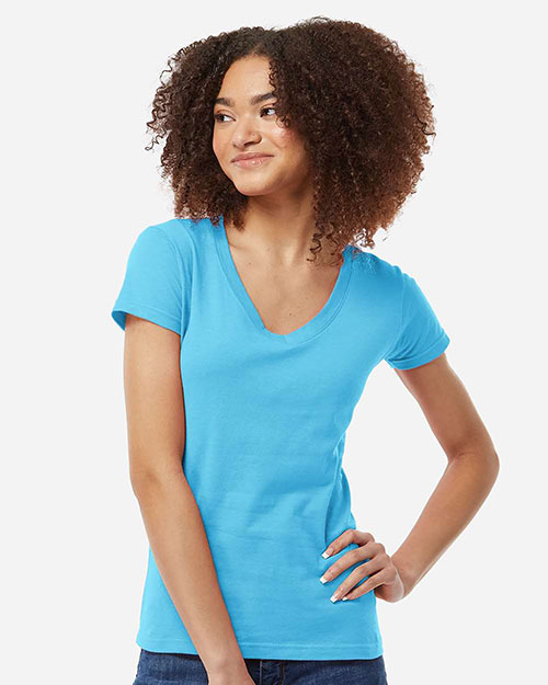 Tultex 214 Women 's Slim Fit Fine Jersey V-Neck T-Shirt at GotApparel