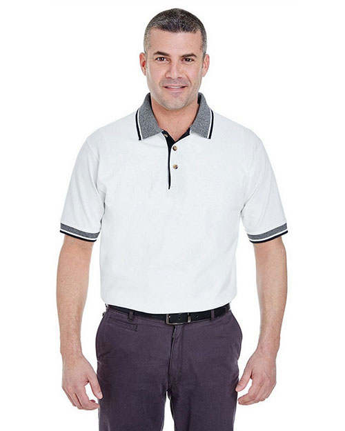UltraClub 8536 Men WhiteBody Classic Pique Polo with Contrast MultiStripe Trim at GotApparel