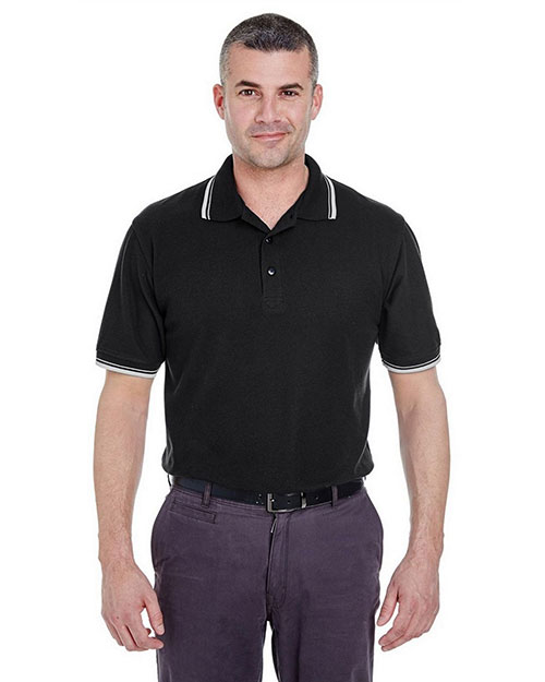 Ultraclub 8545 Men Short-Sleeve Whisper Pique Polo With Tipped Collar And Cuffs at GotApparel