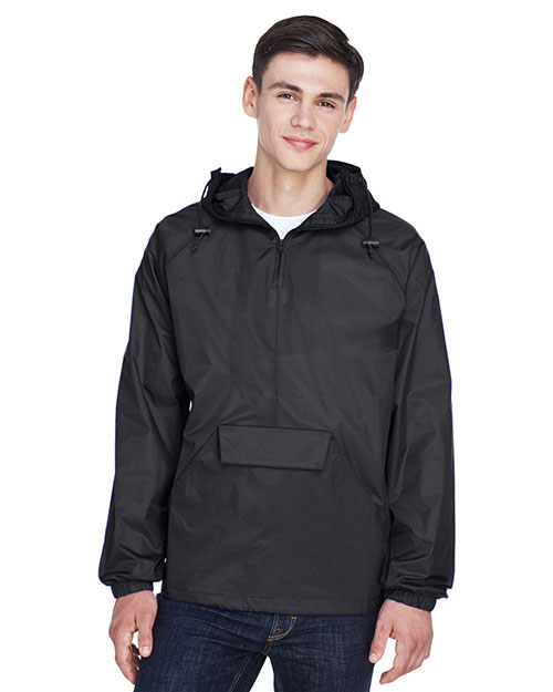 Ultraclub 8925 Men 1/4-Zip Hooded Pullover Pack Away Jacket at GotApparel
