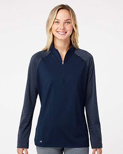 Adidas A521 Women 's Stripe Block Quarter-Zip Pullover at GotApparel