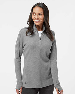 Adidas A555 Women 's 3-Stripes Quarter-Zip Sweater at GotApparel