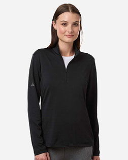 Adidas A709 Women's Textured Stripe Quarter-Zip Pullover at GotApparel