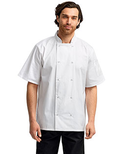 Artisan Collection by Reprime RP664 Unisex 5.8 oz Studded Front Short-Sleeve Chef's Jacket at GotApparel