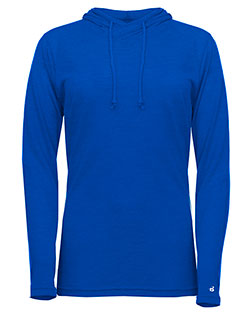 Badger 4965 Women's Tri-Blend Surplice Long Sleeve Hooded T-Shirt at GotApparel