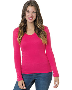 Bayside BA3415 Women 4.2 oz Fine Jersey Long-Sleeve V-Neck T-Shirt at GotApparel