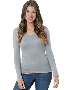 Bayside BA3415 Women 4.2 oz Fine Jersey Long-Sleeve V-Neck T-Shirt at GotApparel