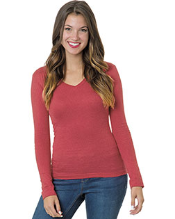 Bayside BA3415 Women 4.2 oz Fine Jersey Long-Sleeve V-Neck T-Shirt at GotApparel