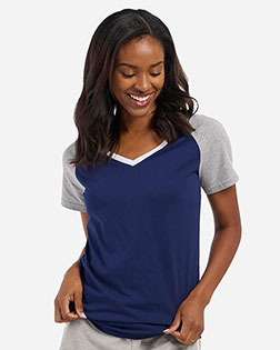 Boxercraft BW2204 Women's Colorblocked V-Neck T-Shirt at GotApparel