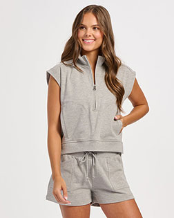 Boxercraft BW2407 Women's French Terry Half-Zip Short Sleeve Sweatshirt at GotApparel