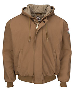 Bulwark JLH6 Men Insulated Brown Duck Hooded Jacket with Knit Trim at GotApparel