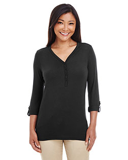 Devon & Jones Classic DP186W Women Perfect Fit Y-Placket Convertible Sleeve Knit Top at GotApparel