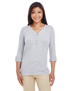 Devon & Jones Classic DP186W Women Perfect Fit  Y-Placket Convertible Sleeve Knit Top at GotApparel