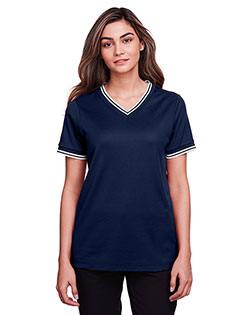 Devon & Jones DG20CW Women Ladies' Crownlux Performance™ Plaited Tipped V-Neck Polo at GotApparel