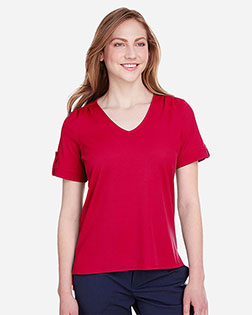 Devon & Jones DG20WB women CrownLux Performance Plaited Rolled-Sleeve Top at GotApparel