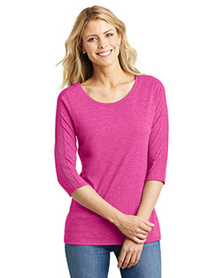 District Made DM444 Women Tri-Blend Lace 3/4-Sleeve Tee at GotApparel