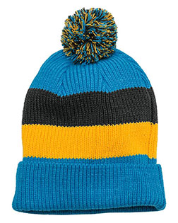 District DT627 Men Vintage Striped Beanie with Removable Pom at GotApparel