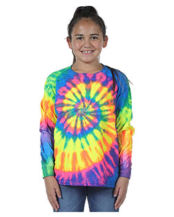 Dyenomite 24BMS Boys Youth Multi-Color Spiral Tie-Dyed Long Sleeve at GotApparel