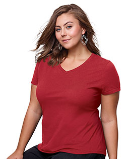 Hanes JMS30 Women 100% Ringspun Cotton V-Neck T-Shirt at GotApparel
