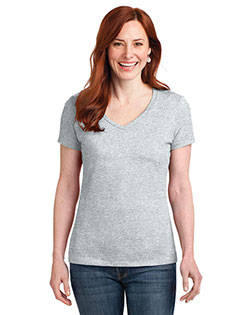 Hanes S04V Women 4.5 Oz. 100% Ringspun Cotton Nano-T V-Neck T-Shirt at GotApparel