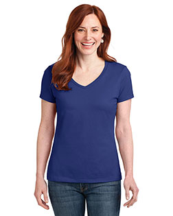 Hanes S04V Women 4.5 Oz. 100% Ringspun Cotton Nano-T V-Neck T-Shirt at GotApparel