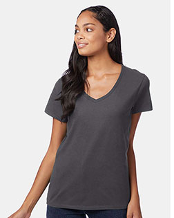 Hanes S04V Women 4.5 Oz. 100% Ringspun Cotton Nano-T V-Neck T-Shirt at GotApparel
