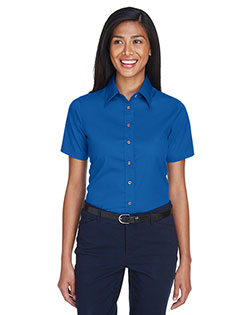 Harriton M500SW Women Easy Blend Short-Sleeve Twill Shirt With Stain-Release at GotApparel