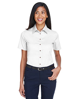 Harriton M500SW Women Easy Blend Short-Sleeve Twill Shirt With Stain-Release at GotApparel