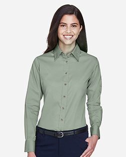 Harriton M500W Women Easy Blend Long-Sleeve Twill Shirt With Stain-Release at GotApparel
