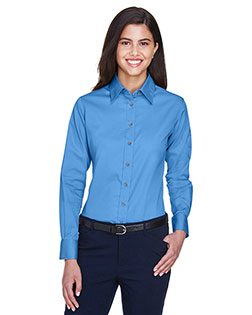 Harriton M500W Women Easy Blend Long-Sleeve Twill Shirt With Stain-Release at GotApparel