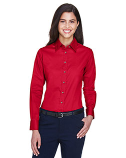 Harriton M500W Women Easy Blend Long-Sleeve Twill Shirt With Stain-Release at GotApparel