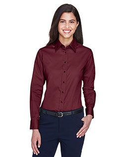 Harriton M500W Women Easy Blend Long-Sleeve Twill Shirt With Stain-Release at GotApparel