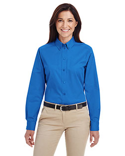 Harriton M581W Women Foundation 100% Cotton Long-Sleeve Twill Shirt With Teflon  at GotApparel