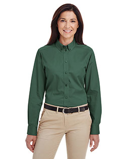 Harriton M581W Women Foundation 100% Cotton Long-Sleeve Twill Shirt With Teflon at GotApparel