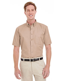 Harriton M582 Men Foundation 100% Cotton Short-Sleeve Twill Shirt Teflon  at GotApparel