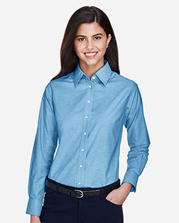 Harriton M600W Women Long-Sleeve Oxford With Stain-Release at GotApparel