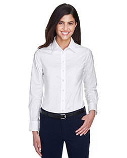 Harriton M600W Women Long-Sleeve Oxford With Stain-Release at GotApparel
