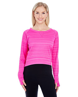 J America JA8663 Women Odyssey Striped Poly Fleece Hi-Lo Crew at GotApparel