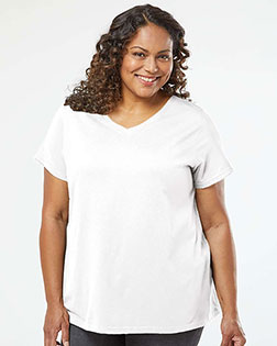 LAT 3817 Ladies' Curvy V-Neck Fine Jersey T-Shirt at GotApparel