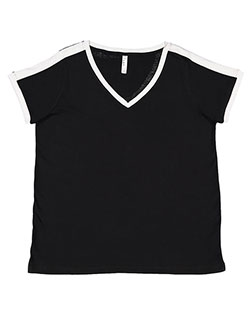 LAT 3832 Women Curvy Soccer Ringer T-Shirt at GotApparel