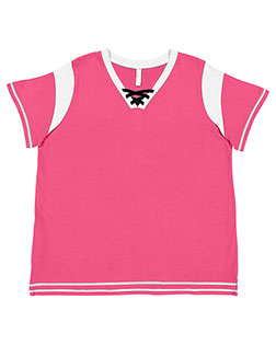 LAT 3833 Women Curvy Gameday Lace Up T-Shirt at GotApparel
