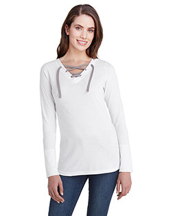 LAT LA3538 Ladies Long-Sleeve Lace Up T-Shirt at GotApparel