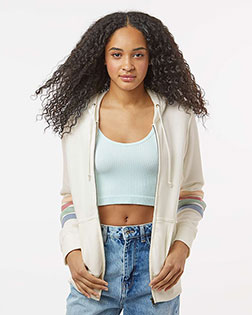 MV Sport W22732 Women's Striped Sleeves Full-Zip Hooded Sweatshirt at GotApparel