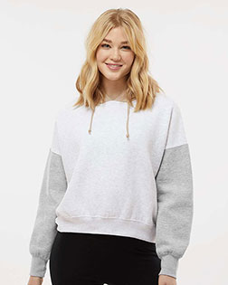 MV Sport W23716 Women's Sueded Fleece Colorblocked Crop Hooded Sweatshirt at GotApparel