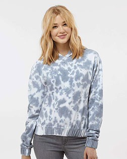 MV Sport W23718 Women 's Sueded Fleece Tie-Dyed Crop Hooded Sweatshirt at GotApparel