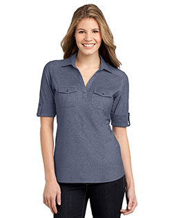 Port Authority L557 Women Oxford Pique Double Pocket Polo at GotApparel